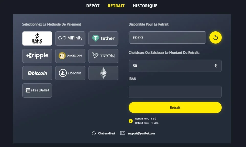 yonibet withdrawal